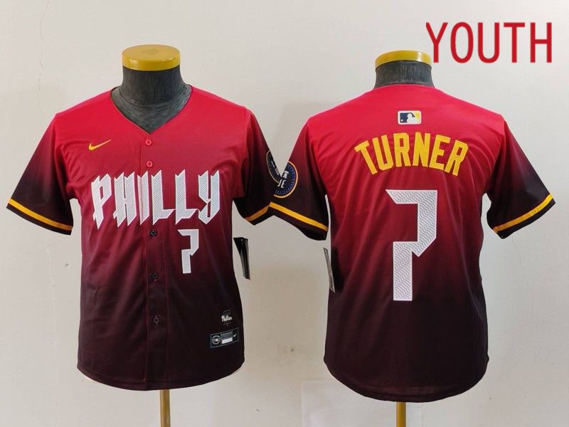 Youth Philadelphia Phillies #7 Turner Red City Edition 2024 Nike MLB Jersey style 4